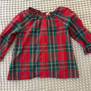 Girls Crewcuts Plaid Top Size 10 Red Green Holiday Long Sleeve Blouse Cute